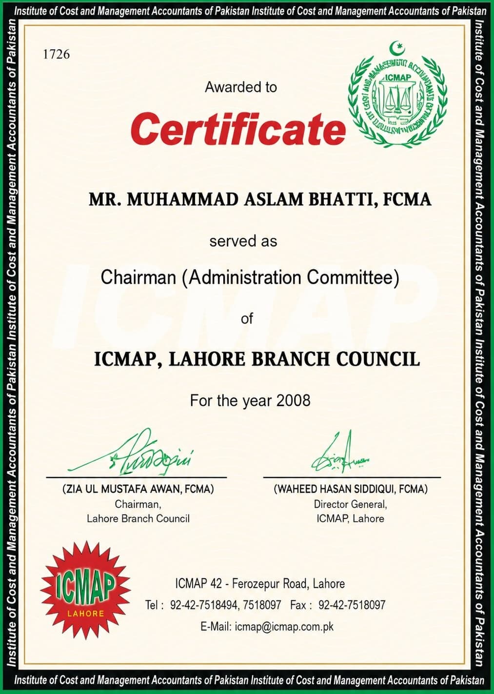 ICMAP Chairman